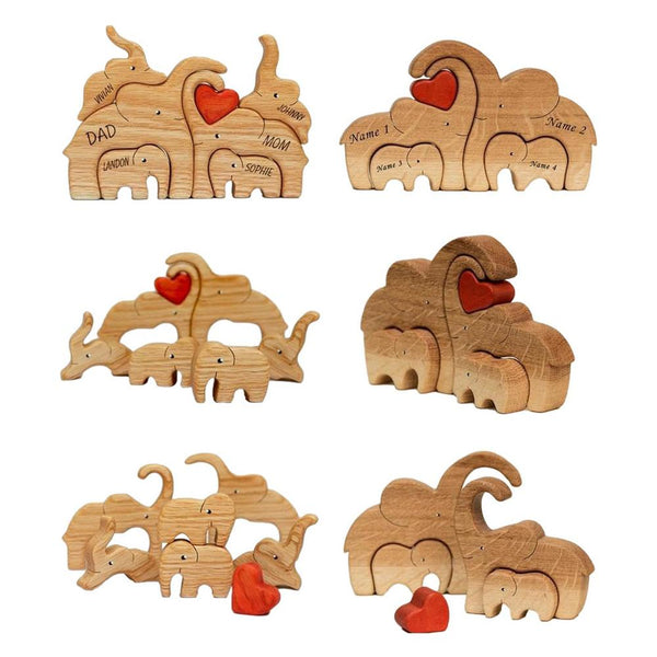 Famille Éléphant puzzle en bois